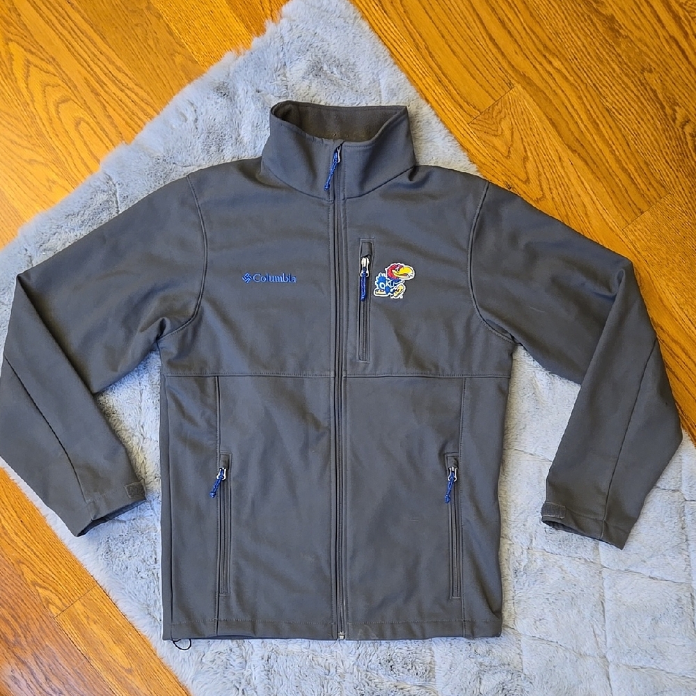 Columbia Gray Jacket with Jayhawk Logo, Men's Small